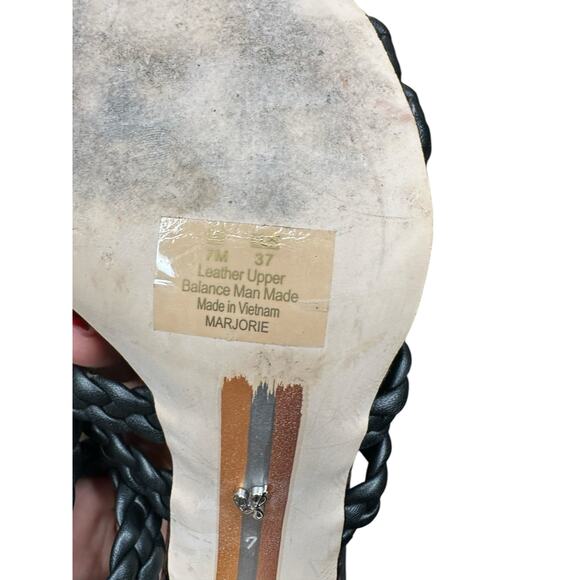 Sam Edelman Black Square Toe Braided Marjorie Slip On High Heel Sandals Size 7 - Picture 6 of 7